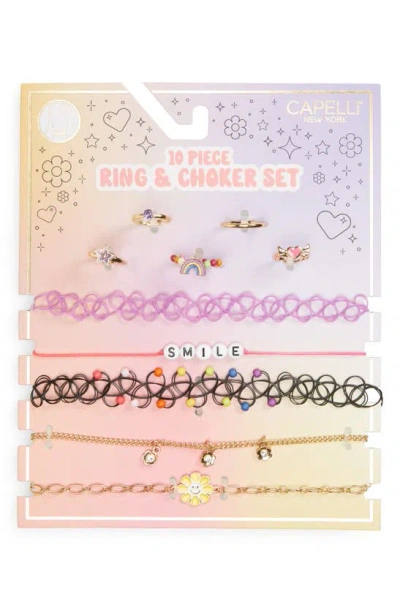 Capelli New York Kids' Assorted 10-pack Ring & Choker Set In Gold Multi