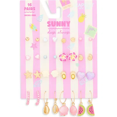 Capelli New York Kids' Assorted 16-piece Tropical Earrings Set In Green