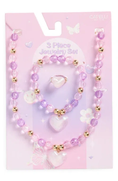 Capelli New York Kids' Assorted 3-piece Heart Jewelry Set In Purple