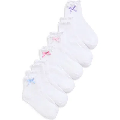 Capelli New York Kids' Assorted 6-pack Bow Lettuce Edge Quarter Crew Socks In White