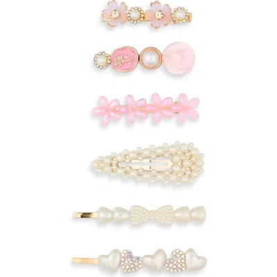 Capelli New York Kids' Assorted 6-pack Faux Pearl Hair Clips Set In Multi