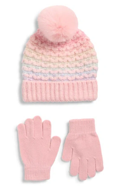 Capelli New York Kids' Bird's Eye Beanie & Gloves Set In Pink