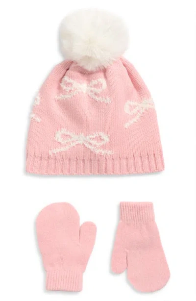Capelli New York Kids' Bow Beanie & Mittens Set In Pink