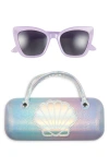 Capelli New York Kids' Cat Eye Sunglasses & Mermaid Shell Case Set In Purple Multi Combo