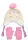 Capelli New York Kids' Chenille Unicorn Earflap Hat & Gloves Set In Neutral