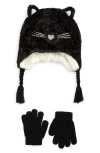Capelli New York Kids' Disco Kitty Earflap Hat & Gloves Set In Black
