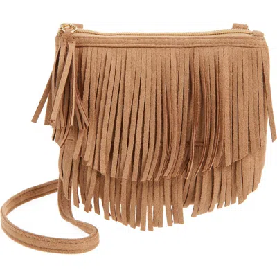 Capelli New York Kids' Faux Suede Fringe Crossbody Bag In Brown