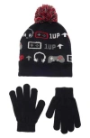 Capelli New York Kids' Gamer Pompom Beanie & Gloves Set In Black
