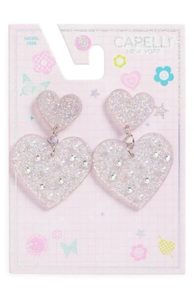Capelli New York Kids' Glitter Heart Drop Earrings In Pink