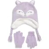 Capelli New York Kids' Happy Fox Earflap Hat & Gloves Set In Purple