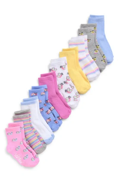 Capelli New York Kids' Rainbow Insects Assorted 10-pack Gripper Crew Socks In Multi