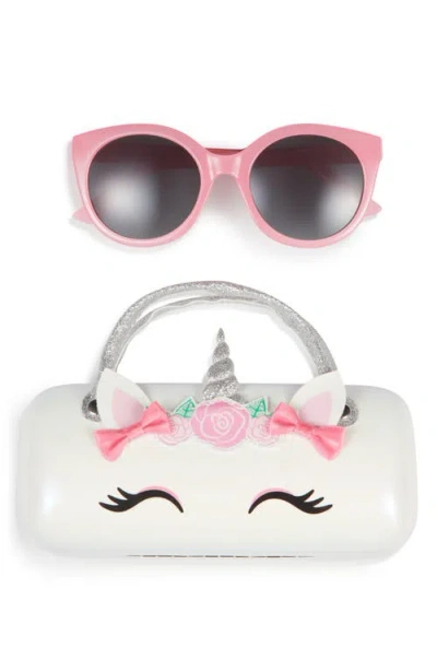 Capelli New York Kids' Round Sunglasses & Floral Unicorn Case Set In Pink