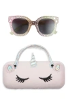 Capelli New York Kids' Round Sunglasses & Unicorn Case Set In Pink Combo
