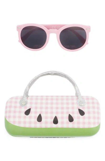 Capelli New York Kids' Round Sunglasses & Watermelon Case Set In Pink Combo