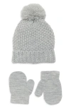 Capelli New York Kids' Seed Stitch Pompom Beanie & Mittens Set In Gray