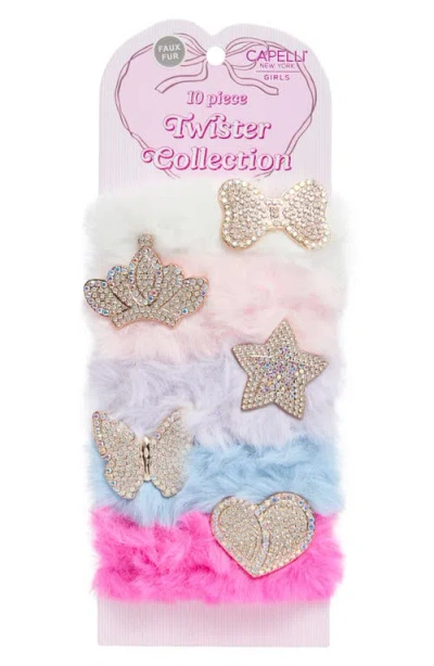 Capelli New York Kids' Set Of 10 Assorted Embellished Fuzzy Scrunchies In Multi