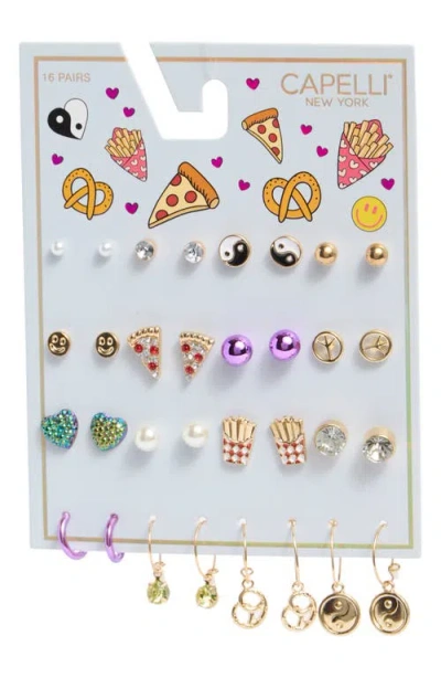 Capelli New York Kids' Set Of 16 Assorted Earrings In Gold Multi