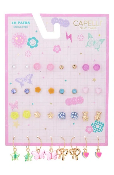 Capelli New York Kids' Set Of 16 Assorted Earrings In Pink