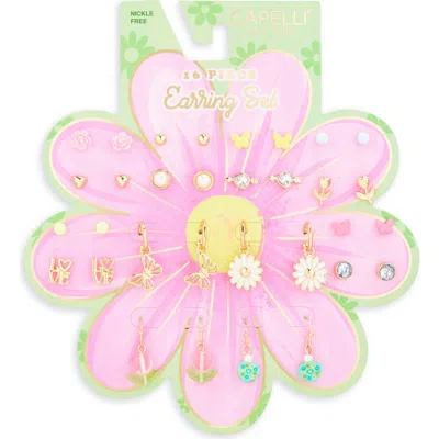 Capelli New York Kids' Set Of 16 Assorted Spring Earrings In Gold Multi