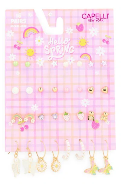Capelli New York Kids' Spring Assorted 16-piece Earrings Set In Multi