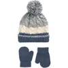 Capelli New York Kids' Stripe Cable Knit Pompom Beanie & Gloves Set In Green