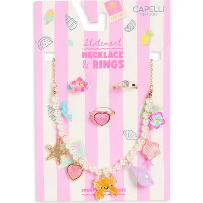 Capelli New York Kids' Sunny Statement Necklace & Rings Set In Multi