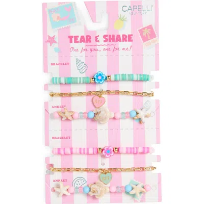 Capelli New York Kids' Tear & Share 6-pack Assorted Best Friends Anklet & Bracelet Set In Multi
