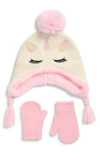 Capelli New York Kids' Unicorn Earflap Beanie & Glove Set In Pink