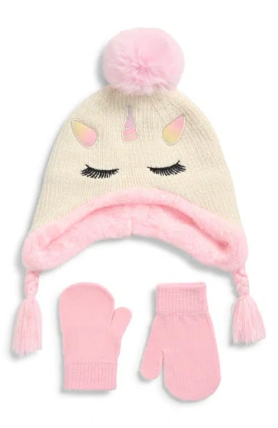 Capelli New York Kids' Unicorn Earflap Beanie & Glove Set In Pink