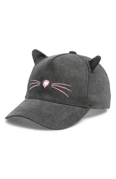 Capelli New York Kids' Washed Denim Kitty Baseball Cap In Gray