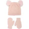 Capelli New York Babies'  Pom Pom Cable Knit Cap & Mittens Set In Blush