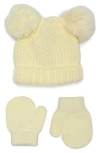 Capelli New York Seed Stitch Double Pompom Beanie & Mittens Set In Beige