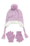 Capelli New York Space Dyed Earflap Hat & Gloves Set In Pink
