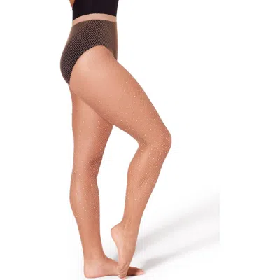 Capezio All-over Rhinestone Fishnet Tight In Brown