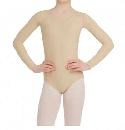 Capezio Kids' Team Basic Long Sleeve Leotard In Nude In Brown