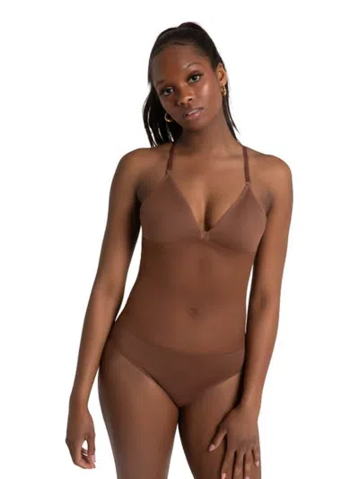 Capezio Plunge Neck Mesh Midriff Leotard In Dark Beige