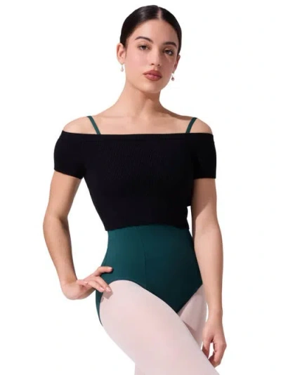 Capezio Ribbed Knit Cropped Sweater In Black
