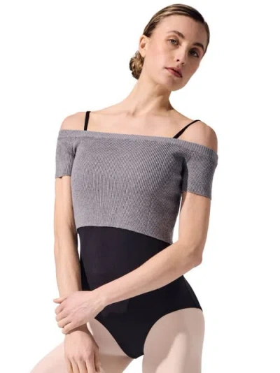 Capezio Ribbed Knit Cropped Sweater In Gray