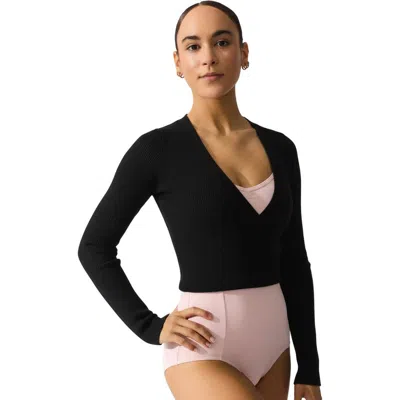 Capezio Ribbed Knit Wrap Sweater In Black