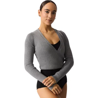 Capezio Ribbed Knit Wrap Sweater In Gray