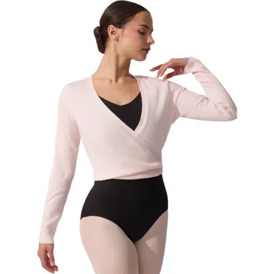 Capezio Ribbed Knit Wrap Sweater In Pink