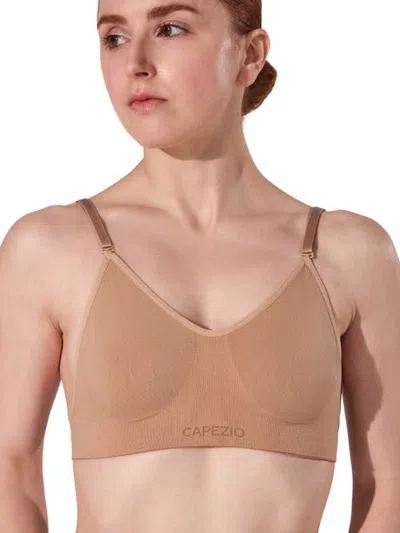 Capezio Seamless Clear Back Bra In Dark Beige