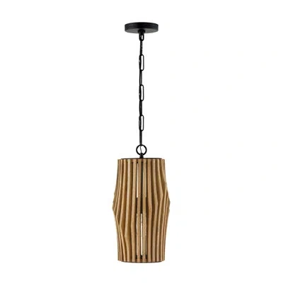 Capital Lighting 1 - Light Cylinder Pendant With Wood Accents In Brown