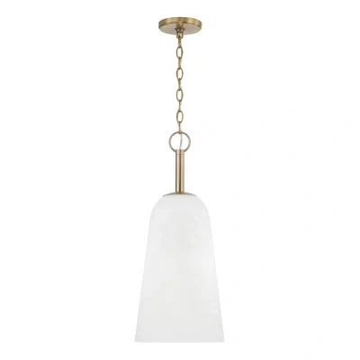 Capital Lighting 10" W X 24" H 1-light Pendant In Matte Brass With Faux Alabaster Glass