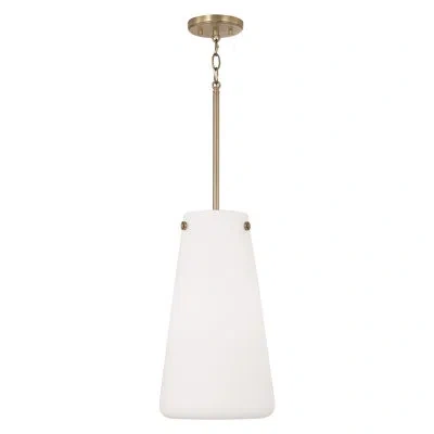 Capital Lighting 10.5" W X 18.5" H 1-light Pendant With Tapered Soft White Glass In Aged Brass