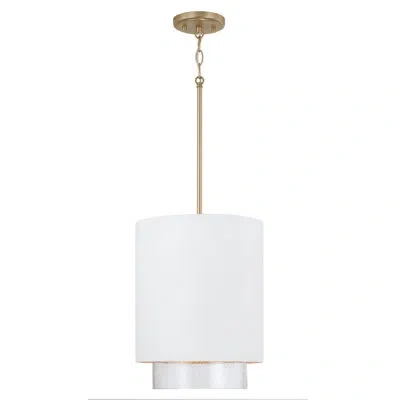 Capital Lighting 11.50"w X 19.50"h 1-light Cylindrical Metal Pendant With Seeded Glass In Matte Brass,white