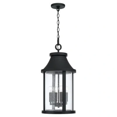 Capital Lighting 11.50"w X 23.50"h 4-light Outdoor Cylindrical Hanging Lantern In Black With Seeded Glass