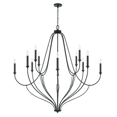 Capital Lighting 12 - Light Candle Style Tiered Chandelier In Matte Black