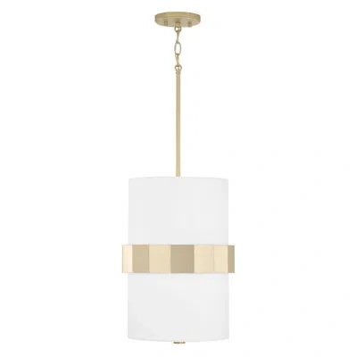 Capital Lighting 12" W X 18" H 2-light Drum Pendant In Soft Gold With White Fabric Shade And Frosted Glass Diffuser