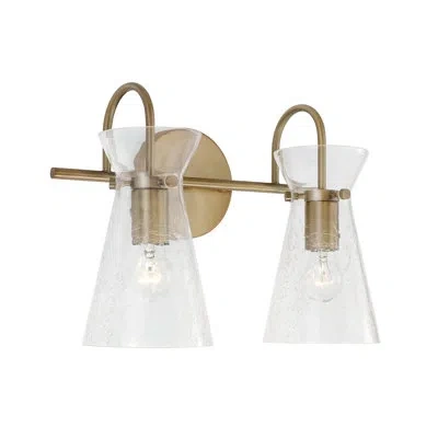 Capital Lighting 14" W X 11" H 2-light Vanity In Aged Brass With Clear Half-crackle Glass